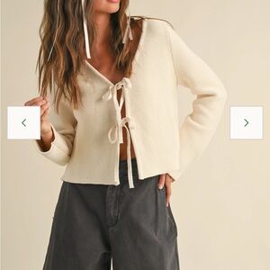 Miou Muse Cream Tie-Front Sweater